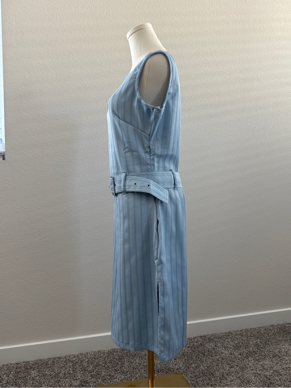 Vintage Y2K Light Blue Pinstripe Belted Dress - Picture 7 of 9